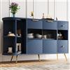 FC Credenza portaoggetti autoportante，con Ante in Vetro e Luci LED, 130×40×80 cm, Blu