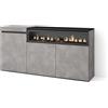 Skraut Home | Credenza, Mobile, Cucina | Madia, mobile ingresso | 150x75x35cm | 3 Porte | Camino elettrico | Stile moderno | Cemento