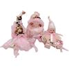bambola di porcellana-set da 3 statue per collezione-vestito rosa in tulle raso