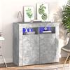 Generic Madia Soggiorno Moderna con 2 Porte 80x35x75 cm, Mobili Soggiorno, Credenza con Luci LED Grigio Cemento (Peso 28,85 kg)