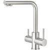 CREA Rubinetto da cucina a 3 vie, girevole a 360°, rubinetto a tre vie, rubinetto da cucina 3 in 1 con 2 leve,Acciaio Inox Spazzolato