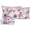 zer0bed Set Lenzuola Matrimoniali In Cotone Fantasia Floreale, Made In Italy, Lenzuolo Sopra + Lenzuolo con Angoli + Coppia Federa, 100% Cotone, Malva