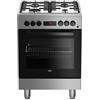 Beko - FSE62110DX- Cucina a Gas in Acciaio Inox, Piano Cottura con 3 Fornelli + 1 Wok, Forno Elettrico Integrato Ventilato - Inox, 60x60x h85 cm