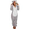 Generico Pigiama Donna Pile Invernale Caldo, Intero Pigiama Animale Con Cappuccio Leggero Maniche Lunghe Invernale Accogliente Pigiami Peluche Indumenti da Notte Casual Pile di Corallo Tutina Cerniera