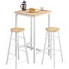 WOLTU Set Mobili da Bar Tavolo con 2 Sgabelli Alti Arredo per Cucina in Acciaio Legno, Tavolo Cucina 60 x 60 x 100 cm, Rovere chiaro + Bianco