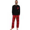 thepyjamafactory Set pigiama lungo da uomo a quadri tartan nero e rosso, Nero , XL