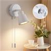 TaFiCo Bianco Lampada da Parete con Interruttore a Tirante GU10 - Moderna Lampada da Parete per Interni - Applique da Parete con Interruttore per Camera da Letto Soggiorno Cucina - Senza Lampadina