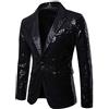 YOSUWOAI Giacca da uomo con paillette, oro glitterato, slim fit, da sposa, a maniche lunghe, slim fit, da uomo, lucida, per matrimoni, feste, carnevale, abbigliamento formale, S nero., XL
