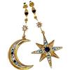 Zayka Jewelry Orecchini da donna particolari colorati Luna Stella pendenti lunghi diversi tra loro in argento 925 placcati oro giallo 18K