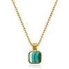 COAI Collana Minimalista da Uomo, Collana di Malachite con Ciondolo Quadrato in Pietre Dure 55cm