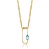 MIORE Collana Donna Argento Placcata Oro Giallo 18KT, Catenina con Ciondolo Ovale in Argento 925 anallergico e Topazio Blu Naturale. Catena Cm 45.