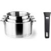 Lacor 56610 - Set di 3 pentole combinate, + manico, impilabili, adatto | Utensile professionale duraturo; progettato per prestazioni ottimali e una pulizia rapida in lavastoviglie