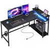 Bestier 147CM L Shaped Gaming Desk con luci LED e prese di corrente, scrivania ad angolo reversibile per l'ufficio domestico con ripiani, postazione PC più grande con ganci per lo studio, Nero