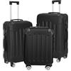 LLODERY Set di 3 valigie rigide ultra leggere, con 4 ruote doppie e lucchetto TSA, per uomo e donna, Nero , 45x30.5x71.5cm, moderno