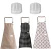 QFEHTHSK 3 Grembiuli da Cucina, 2 Cappelli da Cuoco, Grembiule A Quadri A Righe, Grembiule Resistente all'Acqua E alle Macchie, Grembiule Regolabile, Grembiule da Forno in Cotone E Lino