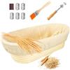 DeJivsin Cestino Lievitazione Pane Ovale Set, 25 cm Cestino Pane Lievitazione, Set di Cestini per la Fermentazione da 1 kg, Set con Spazzola, Coltello da Pane, Panno di Lino, il Pane Proofing
