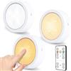 SOAIY 3PZ Luci LED Adesive con Telecomando,Faretti a Batteria 3AA,Luci da Incasso Dimmerabili 4 Timer,3 Colori,5 Livelli di luminosità e Funzione di Memoria Luce notturna per Armadio Cucina Camera
