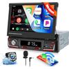 CAMECHO Autoradio Carplay 1 DIn Wireless Android Auto Navi 7 pollici Schermo Display Manuale Retrattile con Bluetooth Mirror Link per IOS/Android WiFi GPS Doppia USB FM/AM Autoradio+Telecamera posteriore