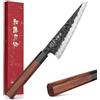 HEZHEN Acciaio Placcato Honesuki Coltello Universale, Affilato Come un Rasoio Coltello da Cucina Piccolo,Coltello da Spelucchino Taglio di Frutta e Verdura, Manico Ottagonale in Legno Rosso