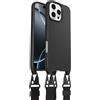 OtterBox Cover React Series Lanyard MagSafe per iPhone 16 Pro Max, resistente a shock con cordone da collo, adattabile e intercambiabile, testata a norme MIL STD 810G, Nero, Senza Retail Package