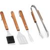 Relaxdays Set Accessori Barbecue, 4 Attrezzi BBQ, Spatola, Pinza, Spazzola, Spiedo, Acciaio Inox, Legno, Marrone Argento, 33,5-37 cm