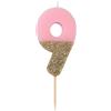 Talking Tables Bday-Candle-9 Decorazione per Torta con 10 Candele di Compleanno, Cera, Glitter Oro e Rosa