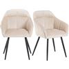 FC Set di 2 imbottiti Sedie per sala da Pranzo fuori da Velluto con Braccioli, 44x52x85 cm, Beige