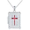 MICMIF Argento 925 Foto Medaglione Libro con Croce Collana Donna Uomo Ciondolo Portafoto Personalizzata, Collana Locket Apribile per 2 Foto, Catena 45+5cm per Famiglia Amico Amante