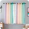 GIRASOLE HOME® Coppia Tende Doppio Velo Oscuranti Morbide Fantasia Stelle Vuote Tenda Isolante per Camera e Cameretta Bambini 2 Pannelli con Occhielli (140x145cm, Arcobaleno Caldo)