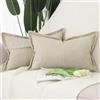 Madizz 2 Pezzi Poliestere Lino Copricuscini con bordo largo Morbido Decorativo Fodere per Cuscino Lusso Stile per Divano Camera da Letto 30x50 cm Beige