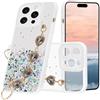 Kainevy per Cover iPhone 15 Pro Max con Cordino Silicone Glitter Aesthetic Antiurto Custodia iPhone 15 Pro Max Trasparente Brillantini Case con Amore Bracciale Per Donna e Femmina (Bianca)