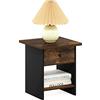 Furinno Dario, Comodino, tavolino con cassetto della Spazzatura, Pino Ambrato/Nero, 1-Confezione