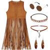 CHMMY Set di Vestito Hippie Donna Costume Hippie Anni 60 70 Donna Ragazza Gilet con Frange Accessori Hippie Carnevale Discoteca Festa di Halloween Natale (XL)