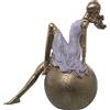 DRW Figura di una donna seduta in una palla di resina bianca e dorata 20x11x22cm