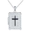 MICMIF Argento 925 Foto Medaglione Libro con Croce Collana Donna Uomo Ciondolo Portafoto Personalizzata, Collana Locket Apribile per 2 Foto, Catena 45+5cm per Famiglia Amico Amante