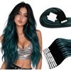 RUNATURE Extension Biadesive Capelli Veri Nero Ombre Verde 50cm 20Pcs 50g | Extension Adesive Invisibile，Dritto,Lisci,Effetto Naturale