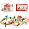 BASAMOU Treno Giocattolo per Bambini 3 4 5 6 7 8 Anni, 50Pcs Pista Trenino Legno Bambini, Pista Macchinine Giochi Legno, Compatibile Marchi Tradizionali, Regali Ragazzi Ragazze per Compleanno Natale