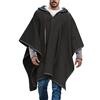 Ruamilyy Poncho da uomo calda coperta poncho con cappuccio e pancho, poncho in lana messicana invernale cowboy hippie giacca alpaca hippie chic poncho andina autunno inverno poncho con cappuccio, Nero