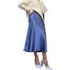 JACTZ Gonna Donna Donne Seta Raso Gonna Estate Elegante Gonne Lunghe Vita Alta A-Line Bella Gril Midi Gonna-Blue,XL