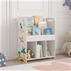 [en.casa] Scaffale per Cameretta Bambini Mini Libreria con Scomparti e Contenitori a Scaletta Mobile Bianco a Misura di Bimbi 75x62x29 cm Disegno Laterale Dinosauro