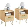 Yaheetech Set 2 Comodini da Letto con Cassetto e Scomparto Comodini Moderno Mobiletto da Camera da Letto Porta Lampade Colore Legno Quercia Chiaro 40 x 40 x 55 cm