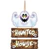 FIESTAS GUIRCA | Insegna Casa Stregata in Legno (32x21 cm) - Decorazione per Parete, Porta e Finestra per Halloween e Feste di Fantasmi - Ideale per Celebrazioni Spaventose - Marrone e Bianco