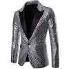 Generic Giacca con paillette, da uomo, slim fit, con brillantini, blazer, elegante, per cene, matrimoni, feste, argento, M