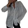 Vhersily 2025 offerte - Magliette con Paillettes Donna Elegante Argento Manica Lunga Magliette Brillantini Natale Maglietta Curvy Cardigan t-Shirt Maglia Taglie Forti Strass Camicia Sera Glitter