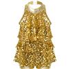 inlzdz Vestito da Balletto Bambina Ragazza Body con Paillettes Moderna Latino con Scollo Americano Abiti da Ballo Latino Costume Ballerina Pattinaggio Artistico Jumpsuit Oro 12 Anni