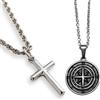 DVRK® Set 2 Collane Uomo Argento con Base in Acciaio Inossidabile 316L Resistente all'acqua e al sudore - Collana Bussola, Catena Croce, Crocifisso, Regalo, Gioelli