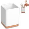 KOOK TIME Portautensili Cucina - Porta Mestoli Moderno in Ceramica e Bambù, Barattolo Quadrato - Contenitore per Utensili da Cucina 10,5 x 10,5 x 15 cm (Bianco Portautensili)