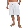 Halfword Pantaloni in lino, da uomo, corti, in lino, con coulisse, per il tempo libero, per le vacanze, bianco, XL