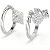 Swarovski Dextera - Anello da donna placcato al rodio con sfera e cubo, 2 pezzi, misura 55, colore: bianco, One Size