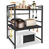 YRHome Mensola espandibile per microonde a 3 livelli, supporto per forno a microonde, colore nero, con 8 ganci per appenderla, organizer per forno, microonde, piani di lavoro da cucina